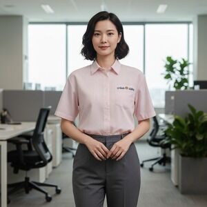 iLio‎ Striped Pink Short Sleeve Button Up Shirt with Seashell Embroidery